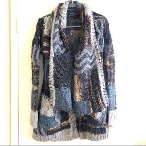 LINE Chunky Patchwork Wool Knit Cardigan Sweater XS